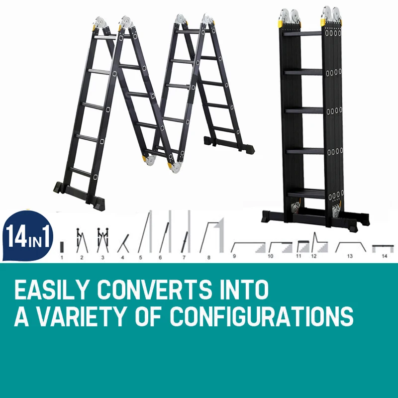 5.7M Heavy Duty Aluminium Folding Step Ladder Multi-Purpose 14 in 1 Combination Extendable Ladder 20 Steps
