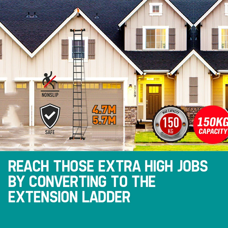 5.7M Heavy Duty Aluminium Folding Step Ladder Multi-Purpose 14 in 1 Combination Extendable Ladder 20 Steps