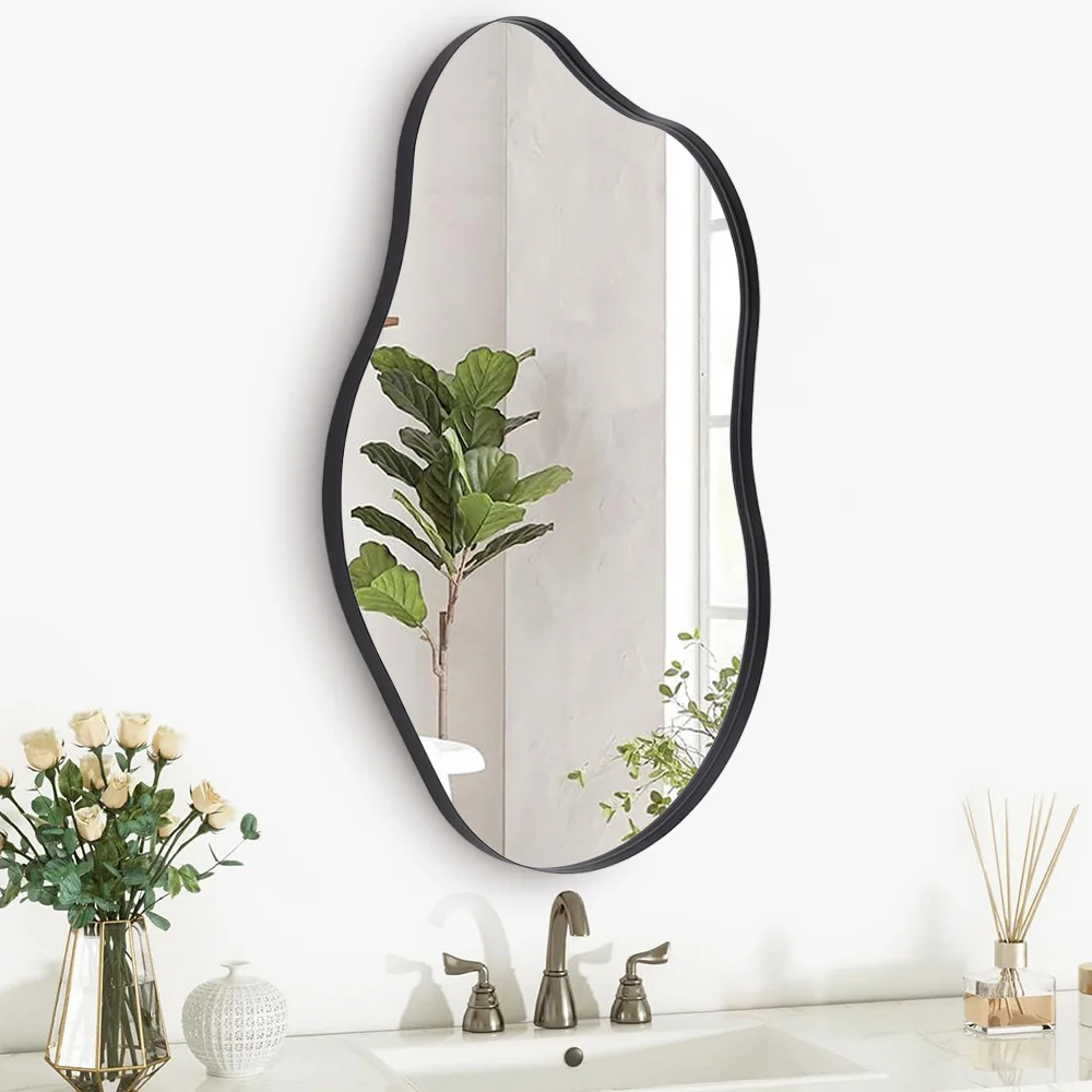 【Lifeideas】Irregular Wall Mirror Asymmetrical Wall Mirror Black Frame Wall Mirror for Living Room Bathroom Entrance Bed