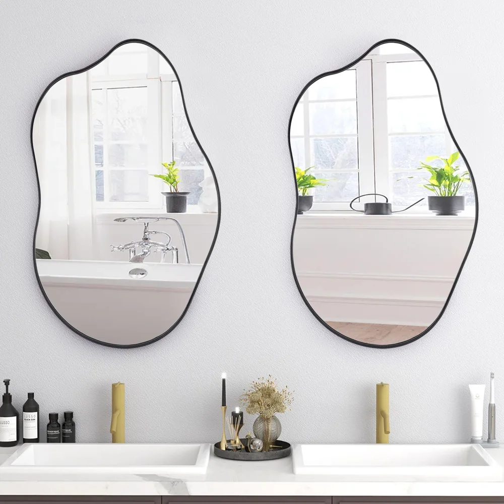 【Lifeideas】Irregular Wall Mirror Asymmetrical Wall Mirror Black Frame Wall Mirror for Living Room Bathroom Entrance Bed