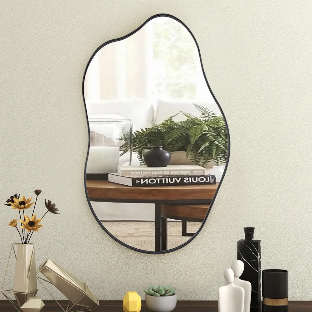 【Lifeideas】Irregular Wall Mirror Asymmetrical Wall Mirror Black Frame Wall Mirror for Living Room Bathroom Entrance Bed