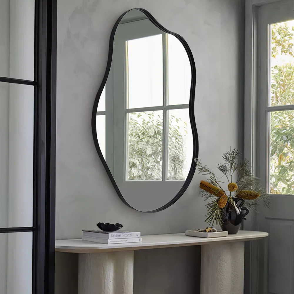【Lifeideas】Irregular Wall Mirror Asymmetrical Wall Mirror Black Frame Wall Mirror for Living Room Bathroom Entrance Bed