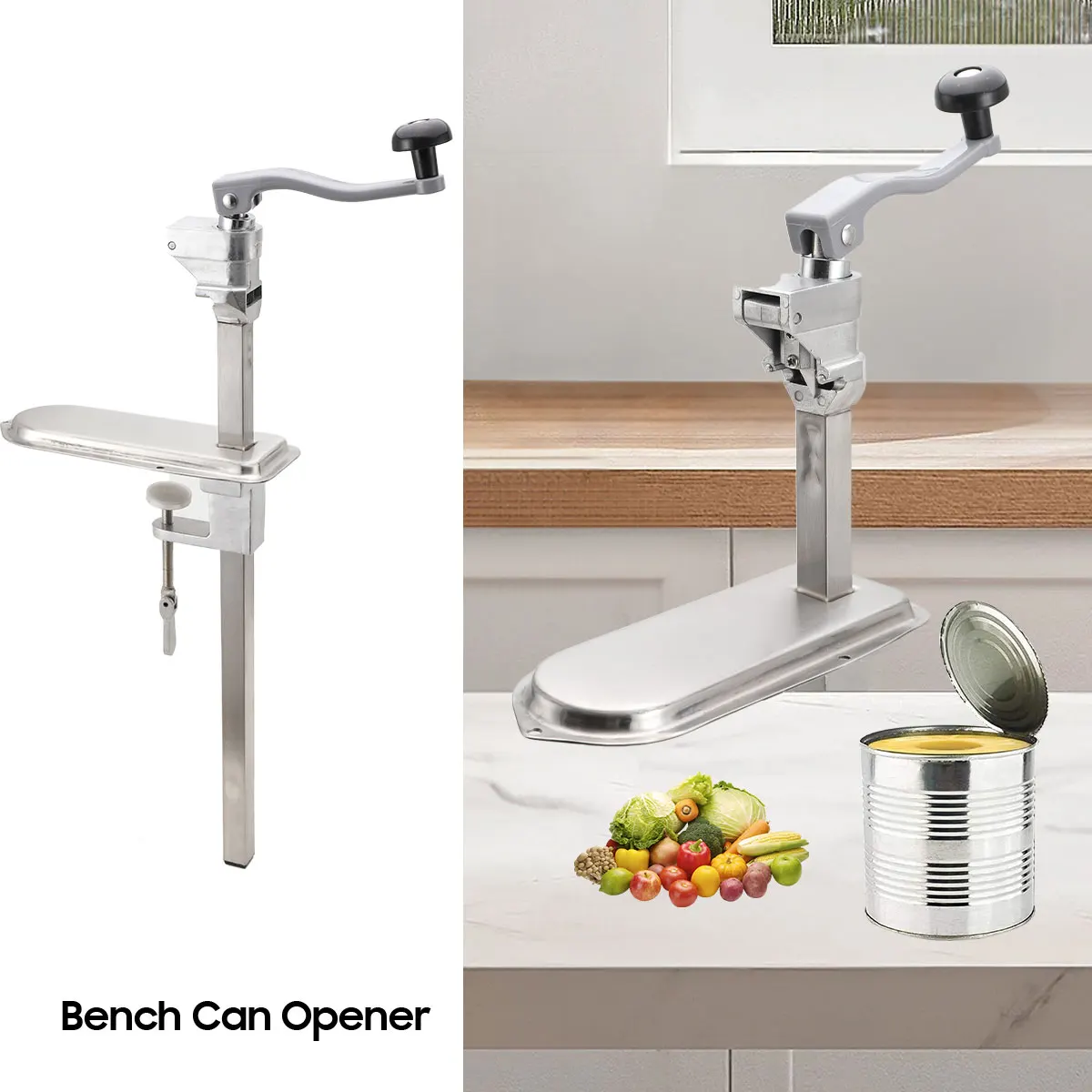 Manual Can Opener Commercial Table Clamp Opener for Large Cans Can Opener with Base Adjustable Height Industrial Opener