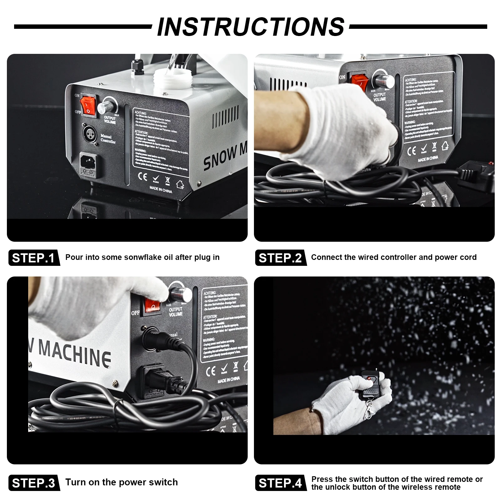 Leleght 1000W Snow Machine With Wireless Remote Control And Wired Control for Christmas Wedding Photography Parties Kid Stage