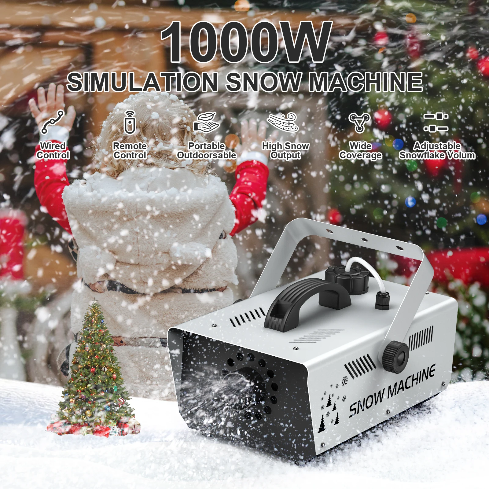 Leleght 1000W Snow Machine With Wireless Remote Control And Wired Control for Christmas Wedding Photography Parties Kid Stage