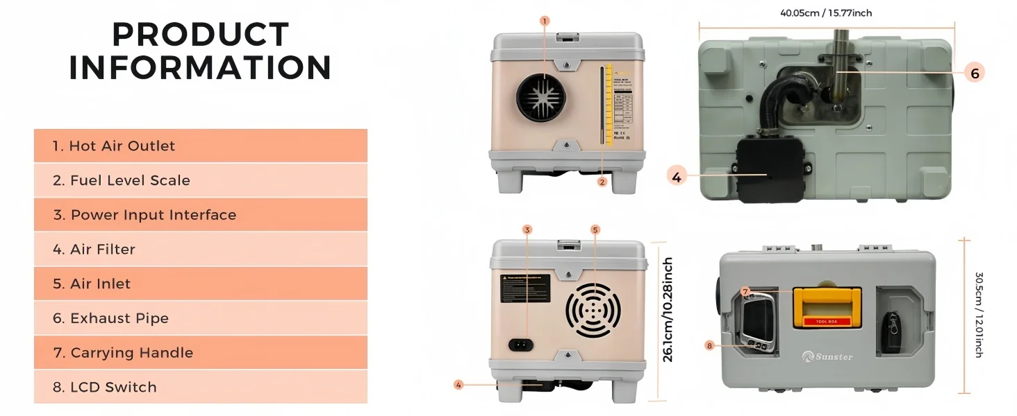 8KW 12V/220V Portable Diesel Air Heater W/ Self-Cleaning & Bluetooth APP, High Altitude Mode Car Diesel Heater for RV Truck Van