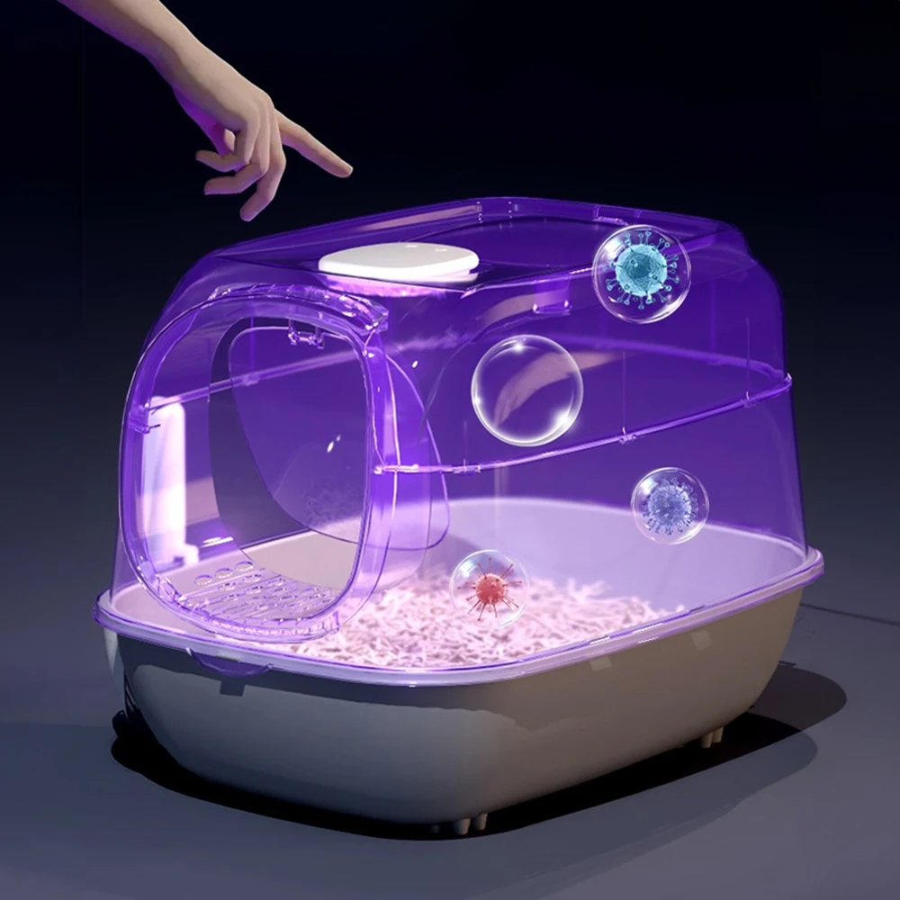 Tieker large capacity detachable cat litter box with UV disinfection lamp fully enclosed pet cat toilet with feeding bowl