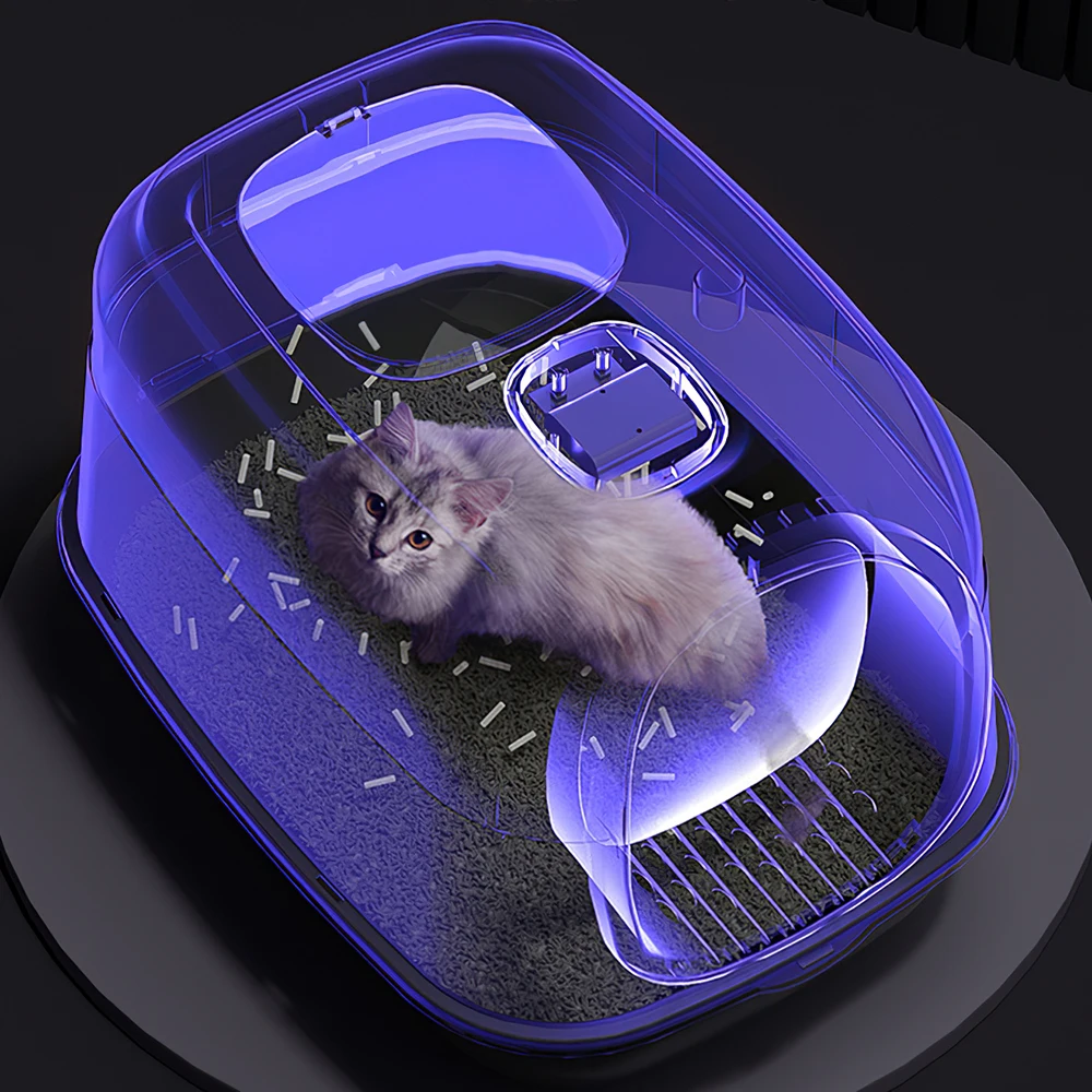 Tieker large capacity detachable cat litter box with UV disinfection lamp fully enclosed pet cat toilet with feeding bowl