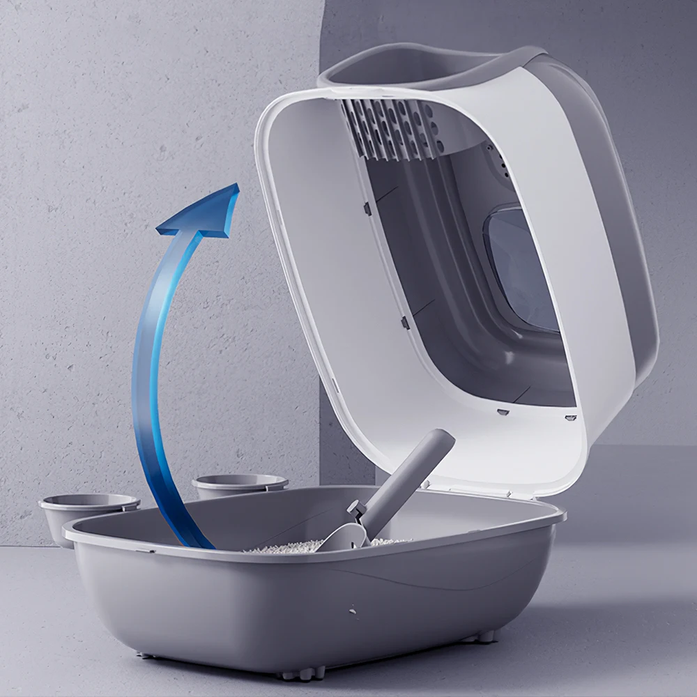 Tieker large capacity detachable cat litter box with UV disinfection lamp fully enclosed pet cat toilet with feeding bowl
