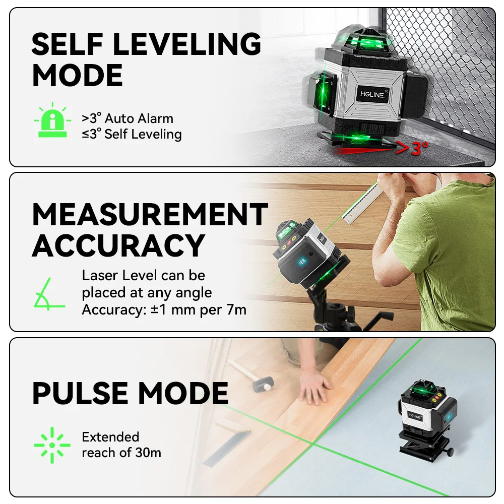 HGLINE Professional 16 Lines Laser Level With APP Remote Control Selfleveling 360° Horizontal And Vertical Laser Level