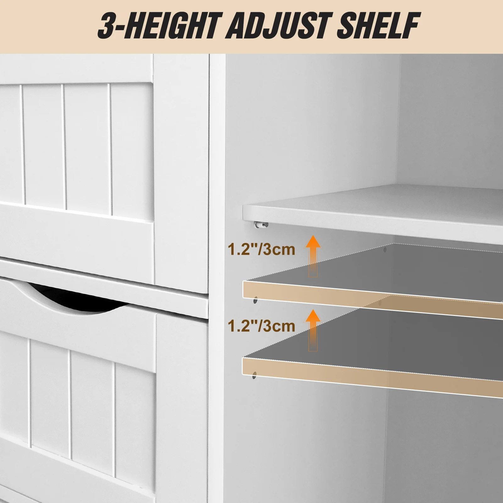 Cabinet Cupboard Free Standing Wooden Cabinet Storage Unit with 4 Drawers & 1 Door 3-Height Adjustable Shelf Utility Cabinet