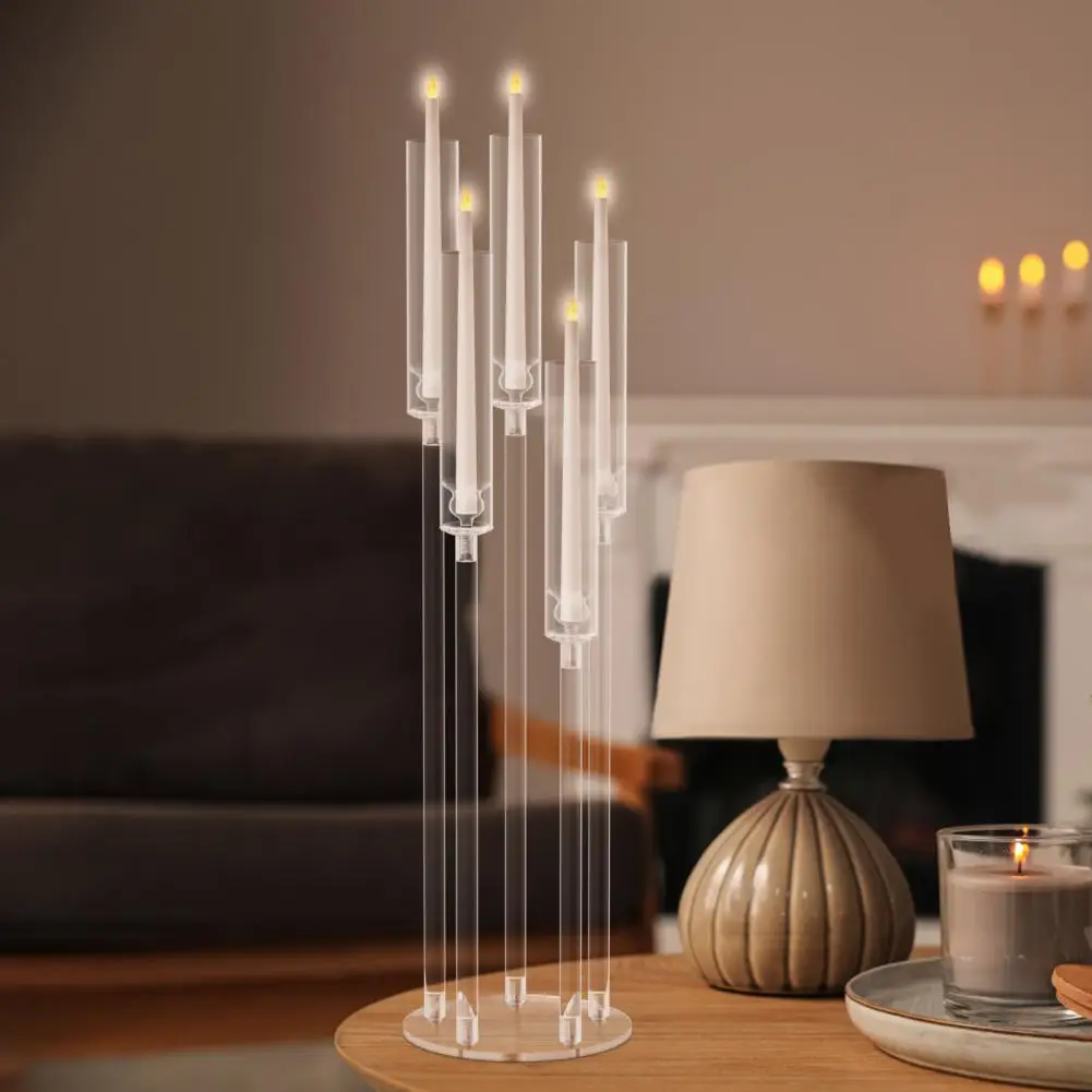 4Pcs Candelabra Centerpieces, Tall Candelabra, Clear Candle Taper Candlestick Holder, 5 Arm Candlesticks Holder for LED Candle