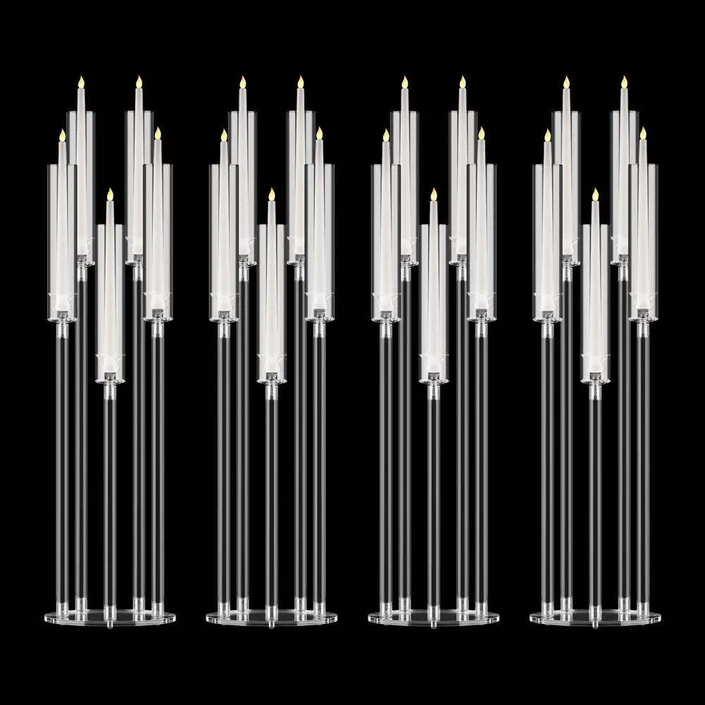 4Pcs Candelabra Centerpieces, Tall Candelabra, Clear Candle Taper Candlestick Holder, 5 Arm Candlesticks Holder for LED Candle