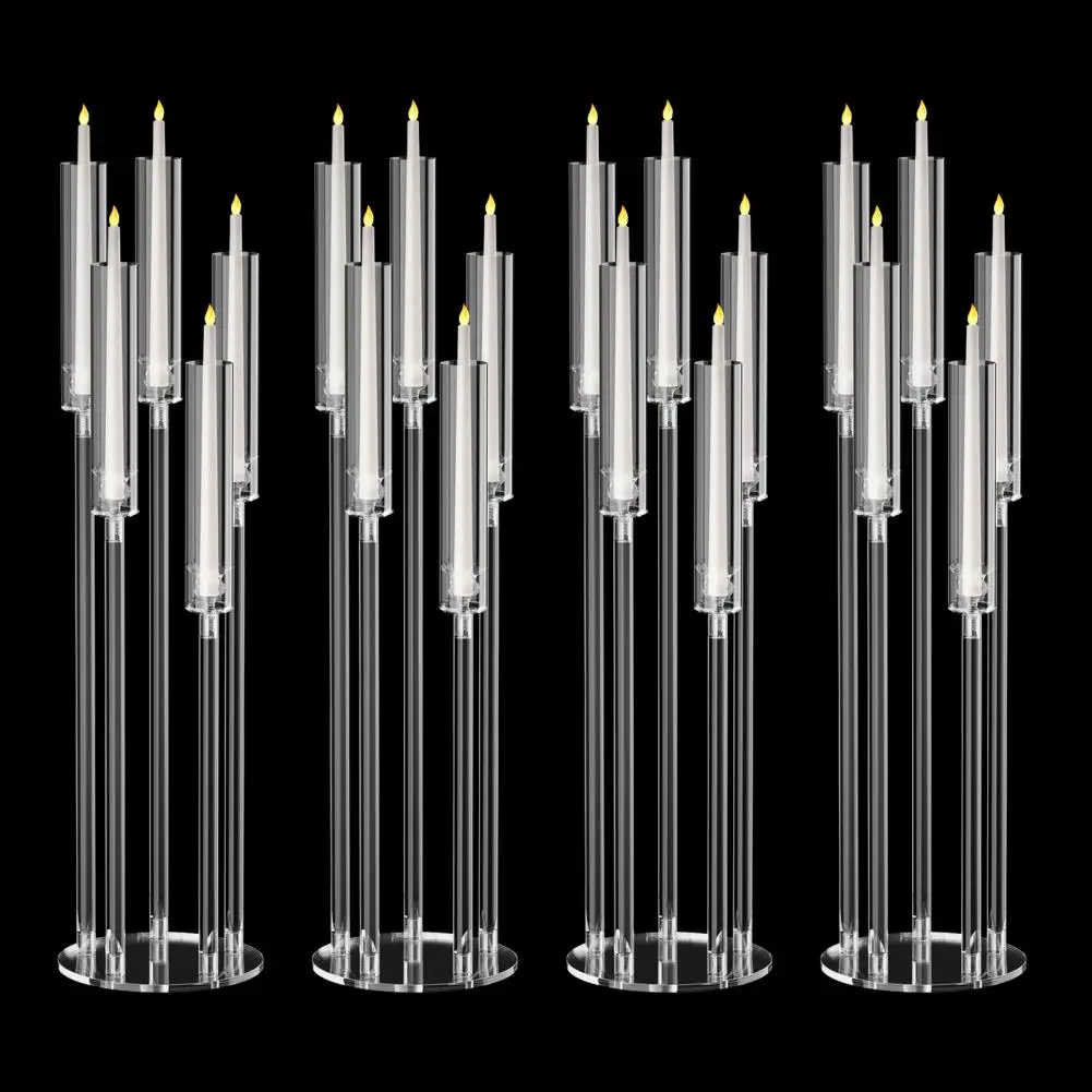 4Pcs Candelabra Centerpieces, Tall Candelabra, Clear Candle Taper Candlestick Holder, 5 Arm Candlesticks Holder for LED Candle
