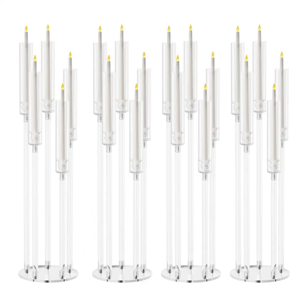 4Pcs Candelabra Centerpieces, Tall Candelabra, Clear Candle Taper Candlestick Holder, 5 Arm Candlesticks Holder for LED Candle