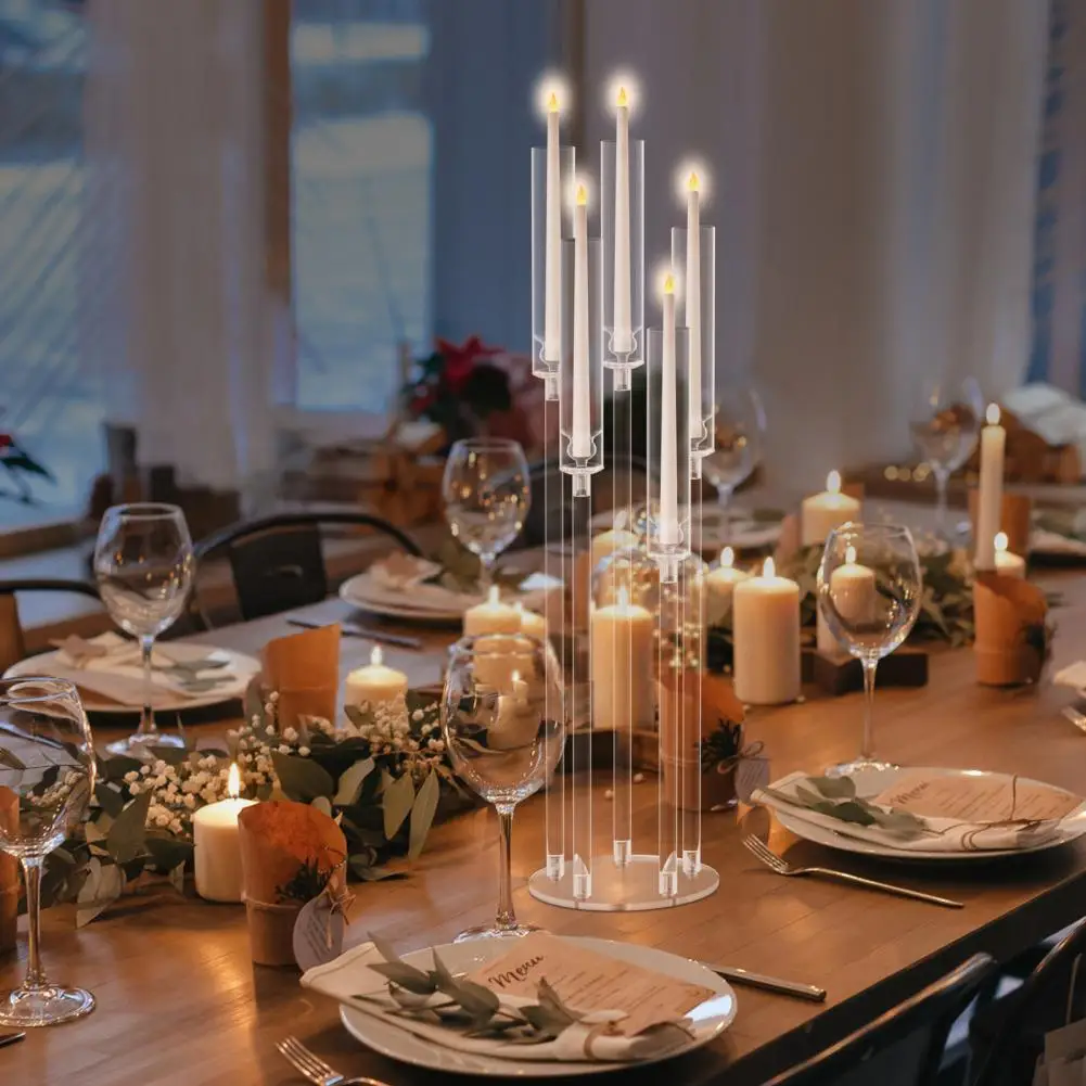4Pcs Candelabra Centerpieces, Tall Candelabra, Clear Candle Taper Candlestick Holder, 5 Arm Candlesticks Holder for LED Candle