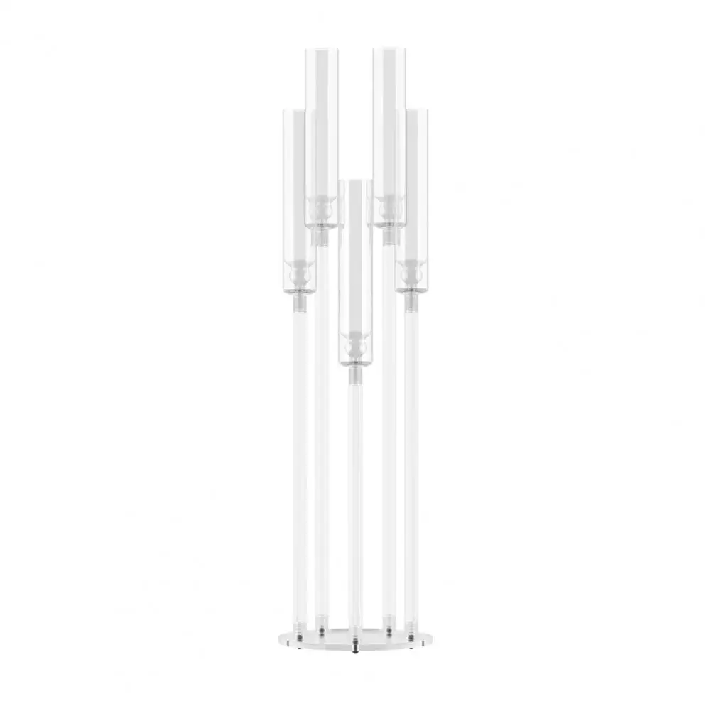 4Pcs Candelabra Centerpieces, Tall Candelabra, Clear Candle Taper Candlestick Holder, 5 Arm Candlesticks Holder for LED Candle