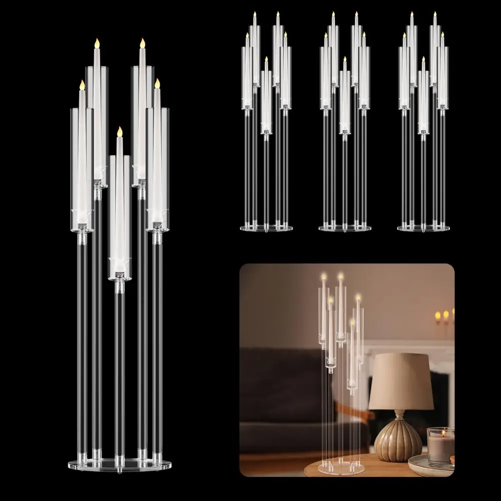 4Pcs Candelabra Centerpieces, Tall Candelabra, Clear Candle Taper Candlestick Holder, 5 Arm Candlesticks Holder for LED Candle