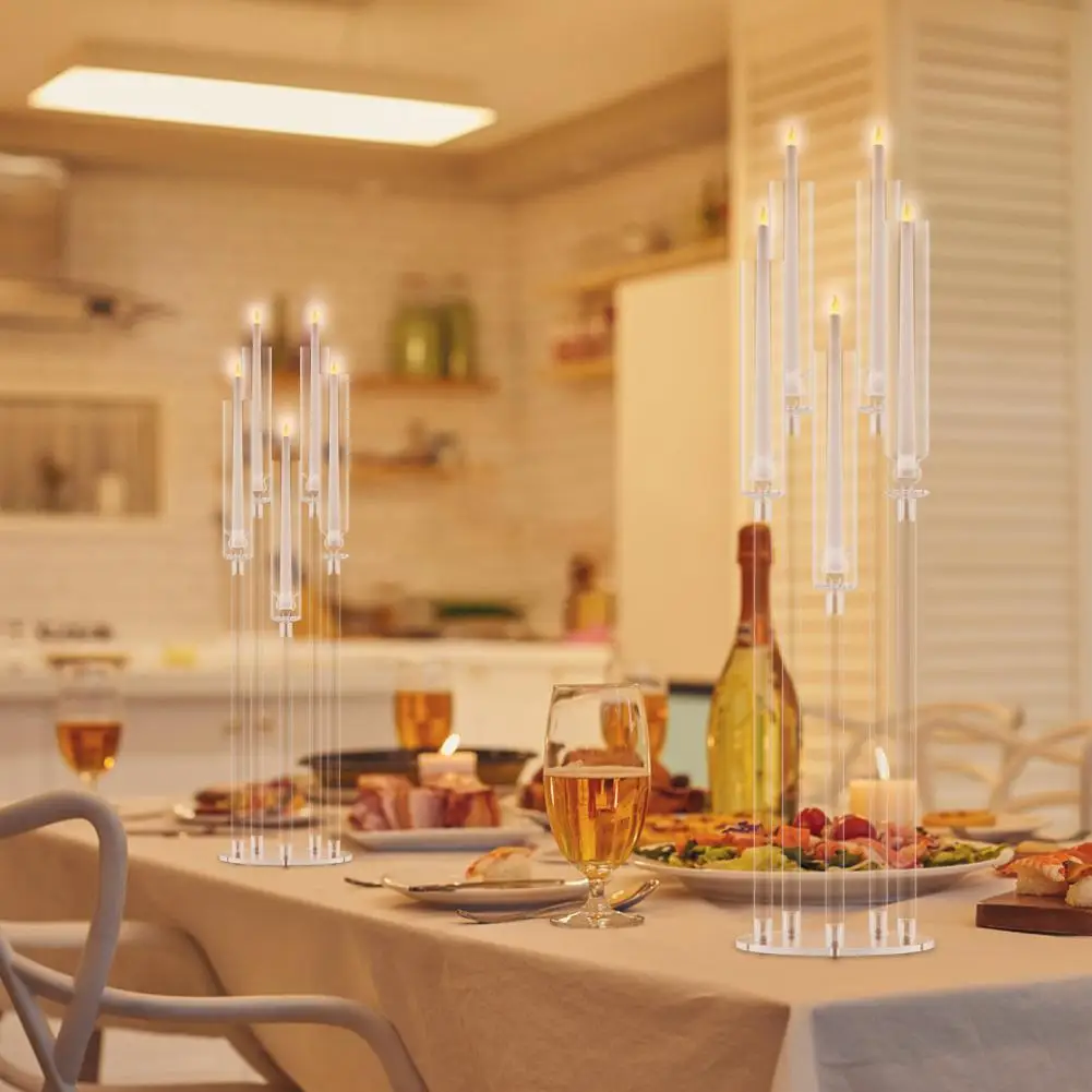 4Pcs Candelabra Centerpieces, Tall Candelabra, Clear Candle Taper Candlestick Holder, 5 Arm Candlesticks Holder for LED Candle