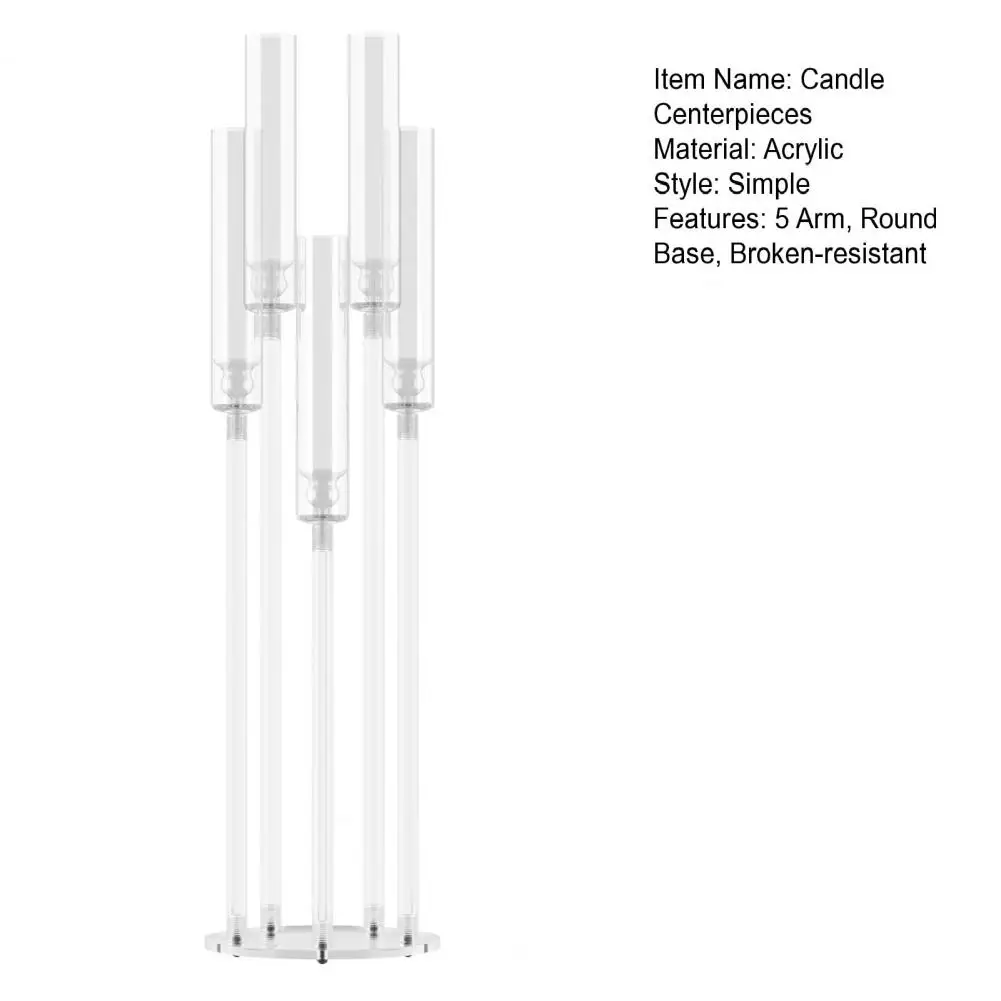 4Pcs Candelabra Centerpieces, Tall Candelabra, Clear Candle Taper Candlestick Holder, 5 Arm Candlesticks Holder for LED Candle
