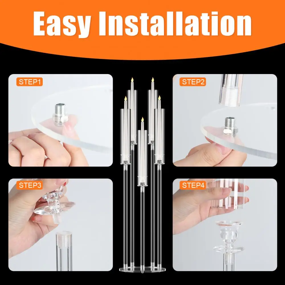 4Pcs Candelabra Centerpieces, Tall Candelabra, Clear Candle Taper Candlestick Holder, 5 Arm Candlesticks Holder for LED Candle