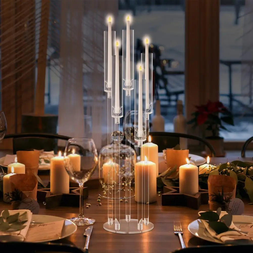 4Pcs Candelabra Centerpieces, Tall Candelabra, Clear Candle Taper Candlestick Holder, 5 Arm Candlesticks Holder for LED Candle