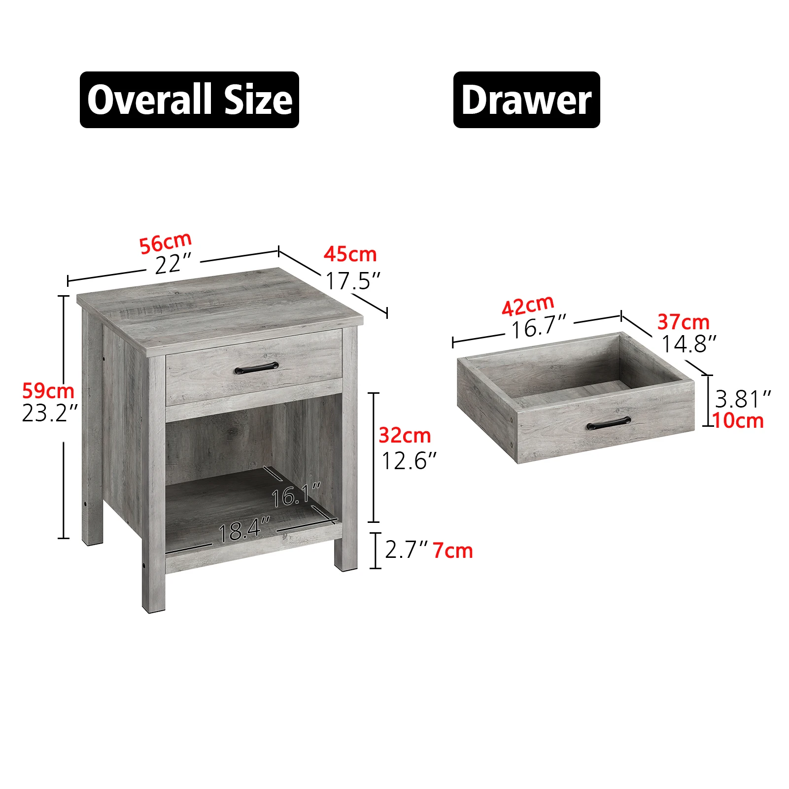 Modern Versatile Nightstand Wooden Beside End Table with Storage Drawer for Bedroom Nursery Living Room Office