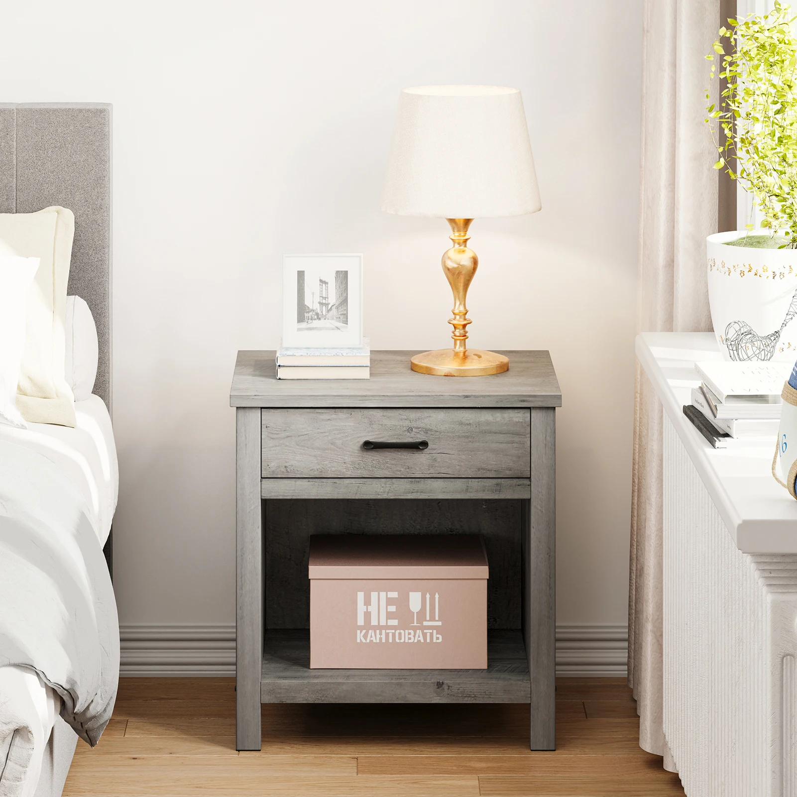 Modern Versatile Nightstand Wooden Beside End Table with Storage Drawer for Bedroom Nursery Living Room Office
