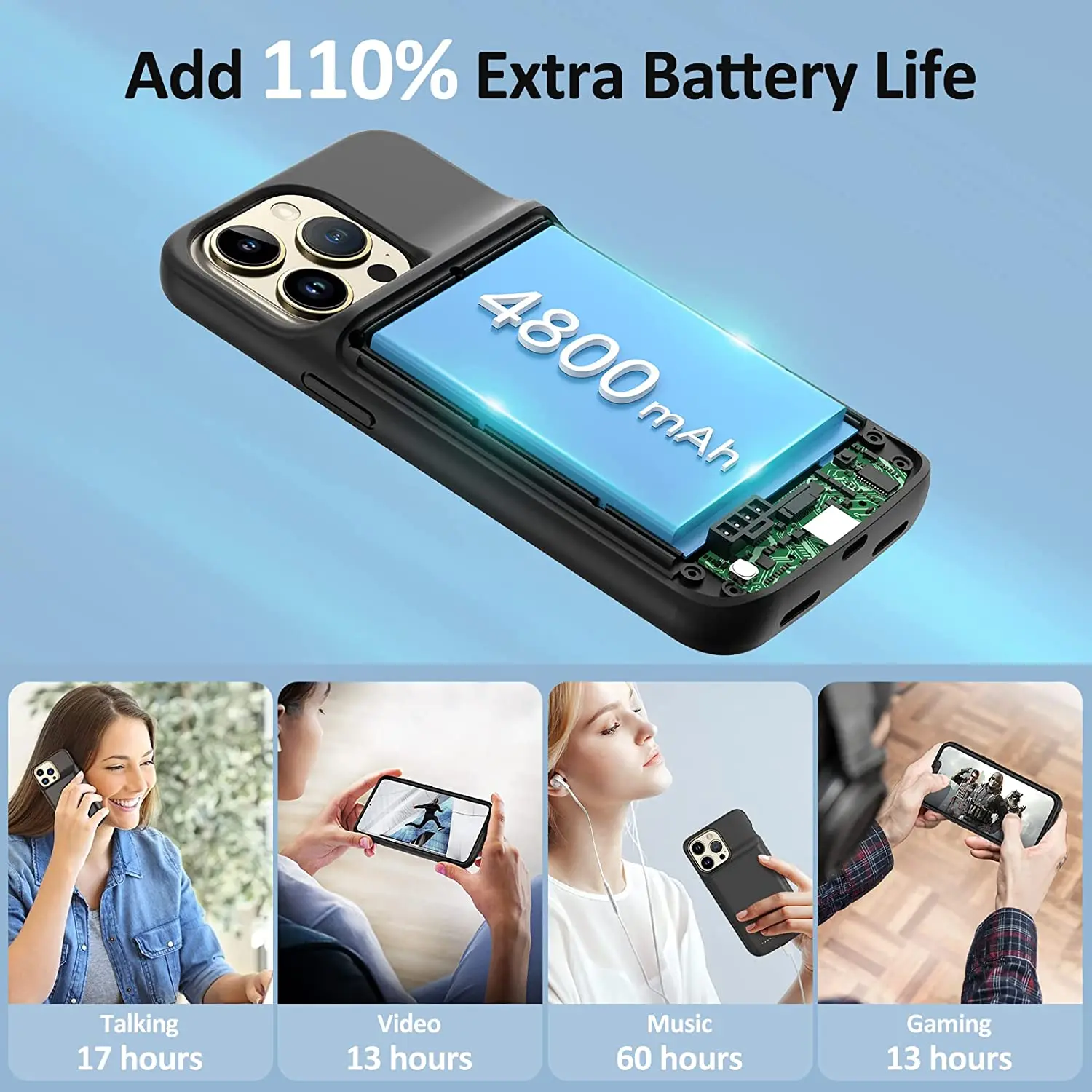 NEWDERY 4800mAh Battery Case for iPhone 13 Extended Battery Charger Case Battery Pack Charging Case Power Bank