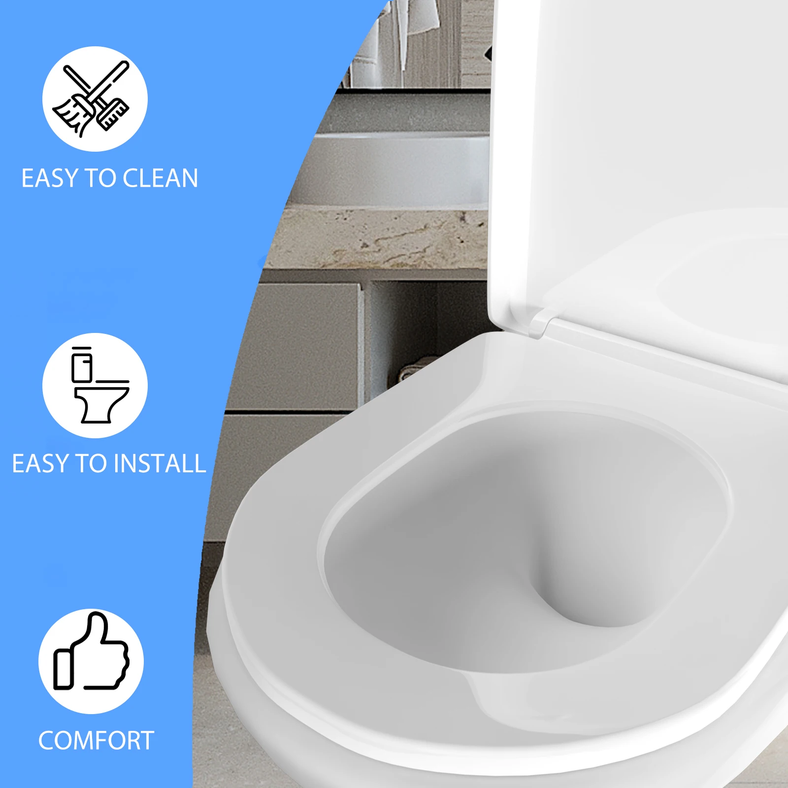 D-Shaped Toilet Seat Slow Close Quiet Lid Practical Handy Thickened Durable for Both Adults Children Safety Bathroom Accessories