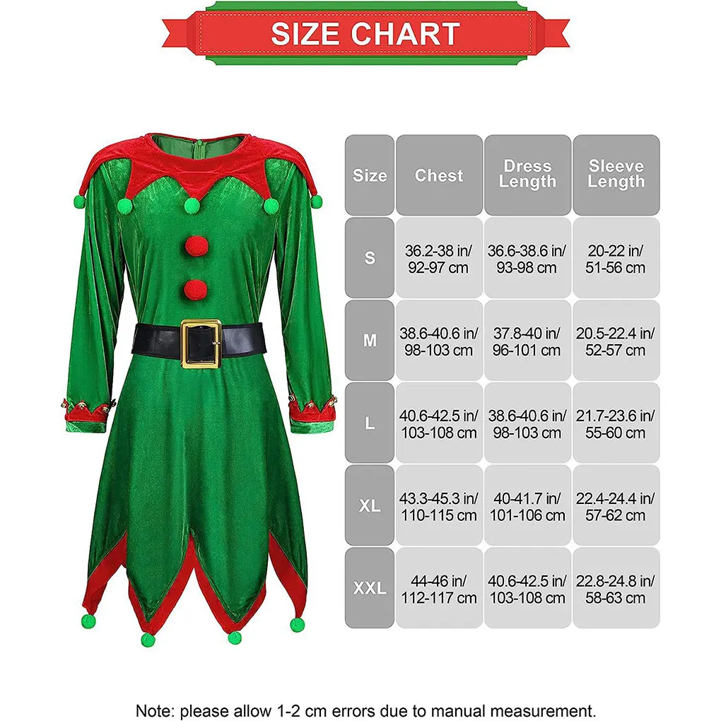 Polyester Santa Claus Costume Deluxe Christmas Outfit For Girls Wide Application Complete Set green XL
