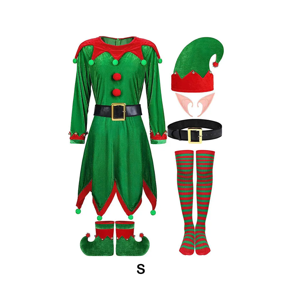 Polyester Santa Claus Costume Deluxe Christmas Outfit For Girls Wide Application Complete Set green XL