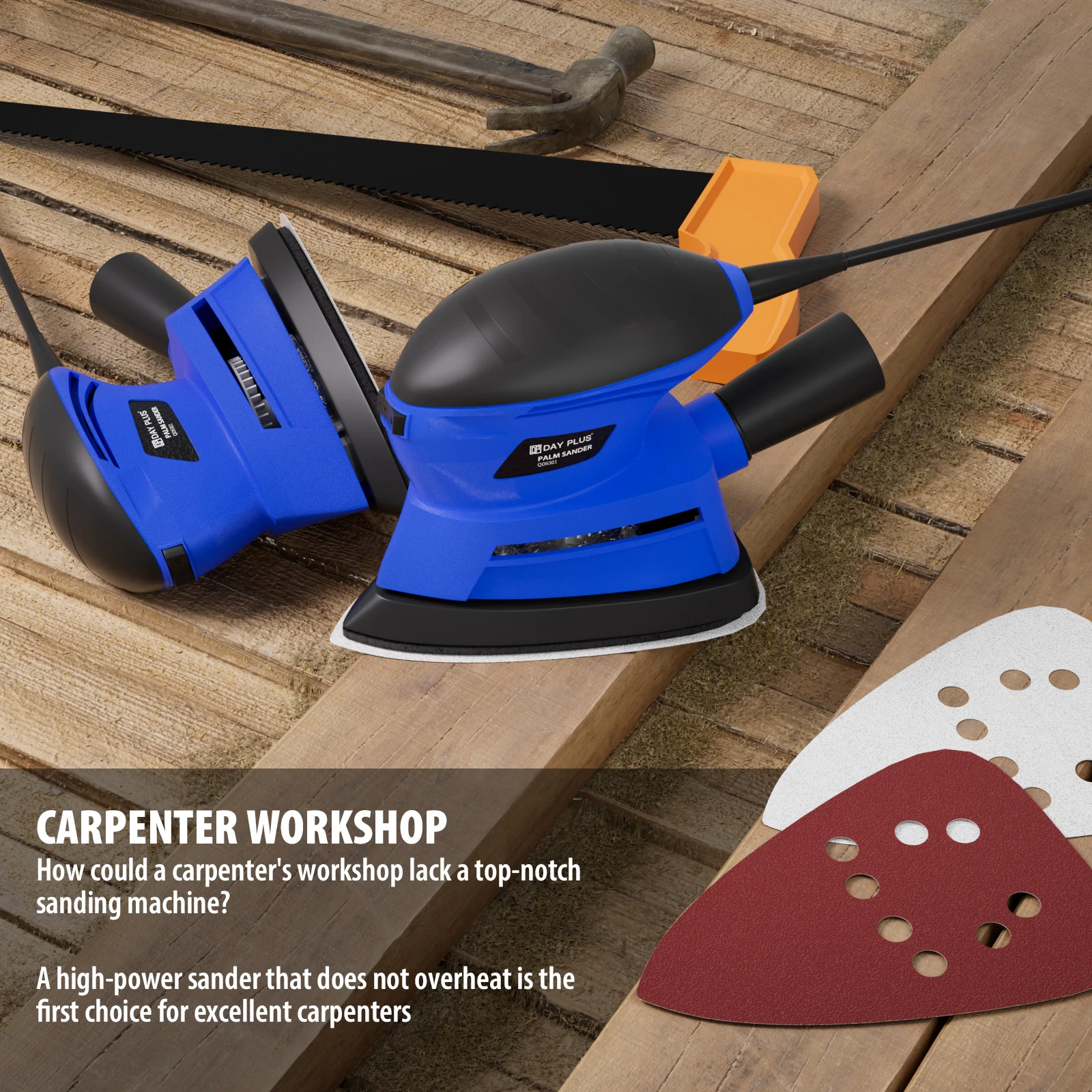 Electric Sander, 135W Orbital Sander, 13500RPM, Electric Sander with Dust Extraction Port, 6PCS Sandpaper Included for Wood