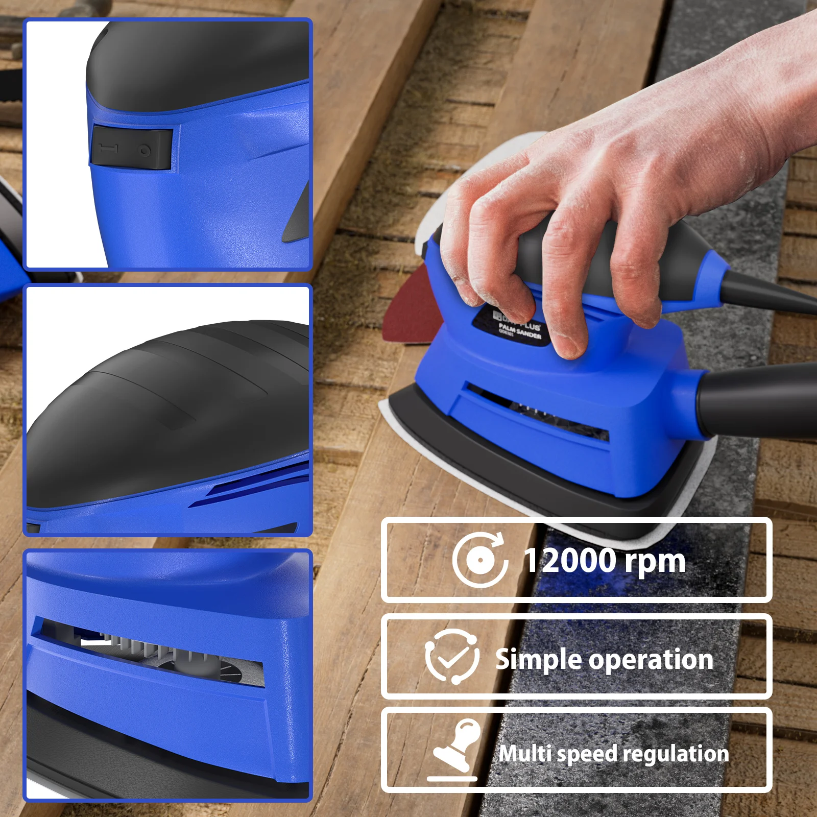 Electric Sander, 135W Orbital Sander, 13500RPM, Electric Sander with Dust Extraction Port, 6PCS Sandpaper Included for Wood