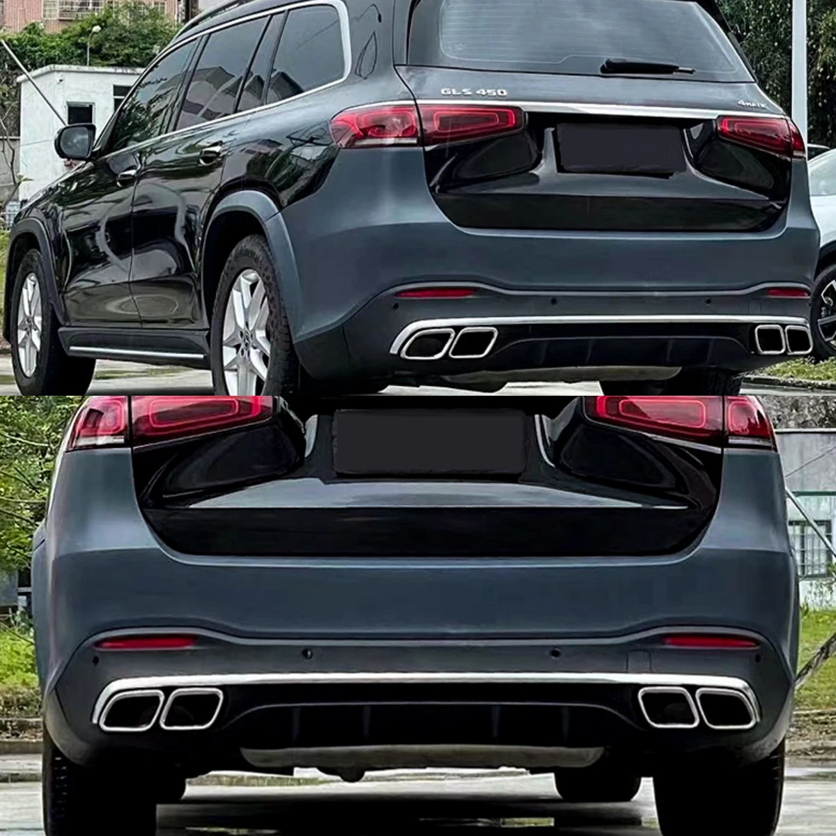 For Mercedes Benz GLS Class X167 with AMG Package GLS63 Style GLS450 GLS580 2019+ Rear Diffuser Lip Bumper Lip +Tailpipe Tips