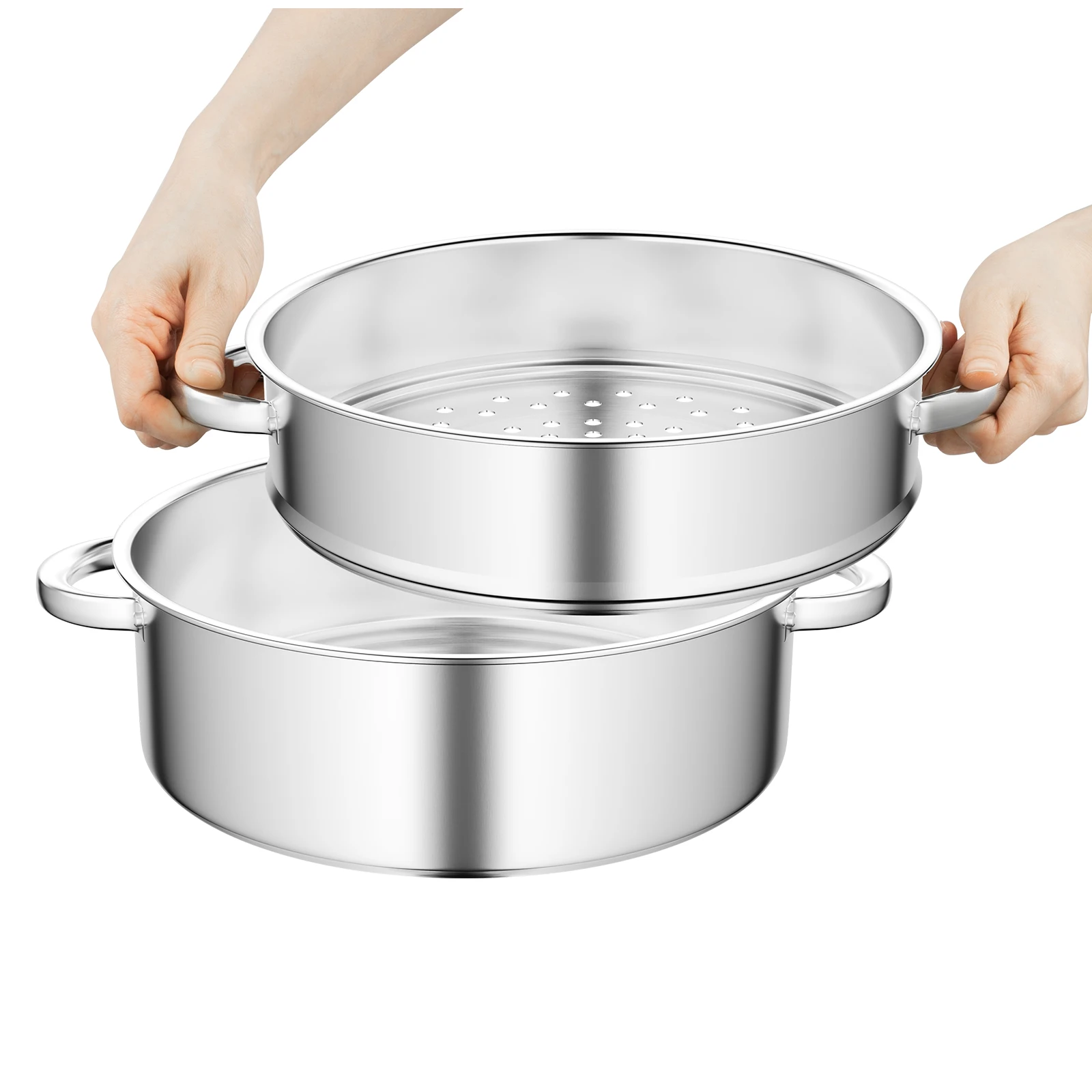 Stainless Steel Steamer with Glass Lid 5 Tier 46.5cm Cookware Cooking Pot Induction Hob Steamer for Dumplings Silver