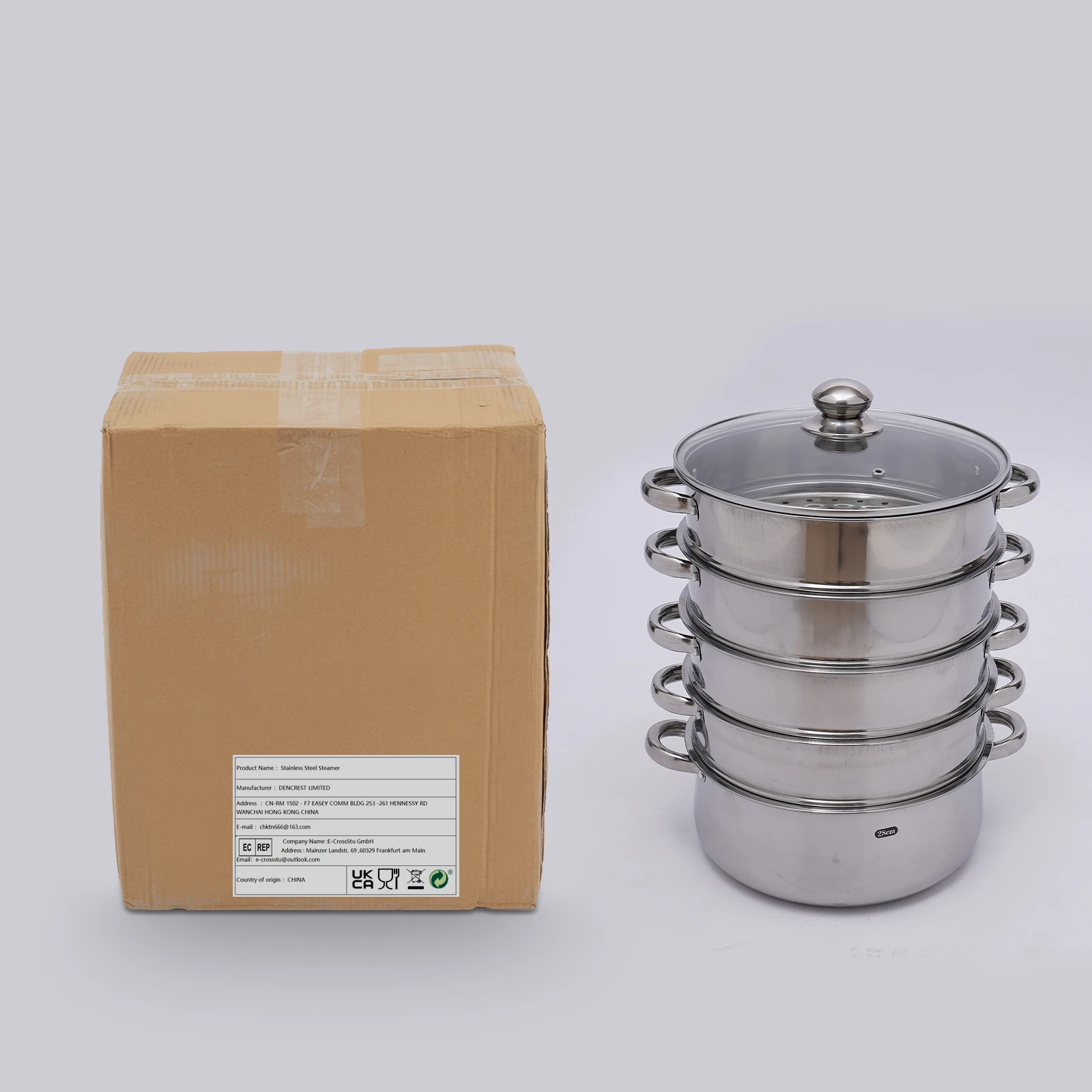 Stainless Steel Steamer with Glass Lid 5 Tier 46.5cm Cookware Cooking Pot Induction Hob Steamer for Dumplings Silver