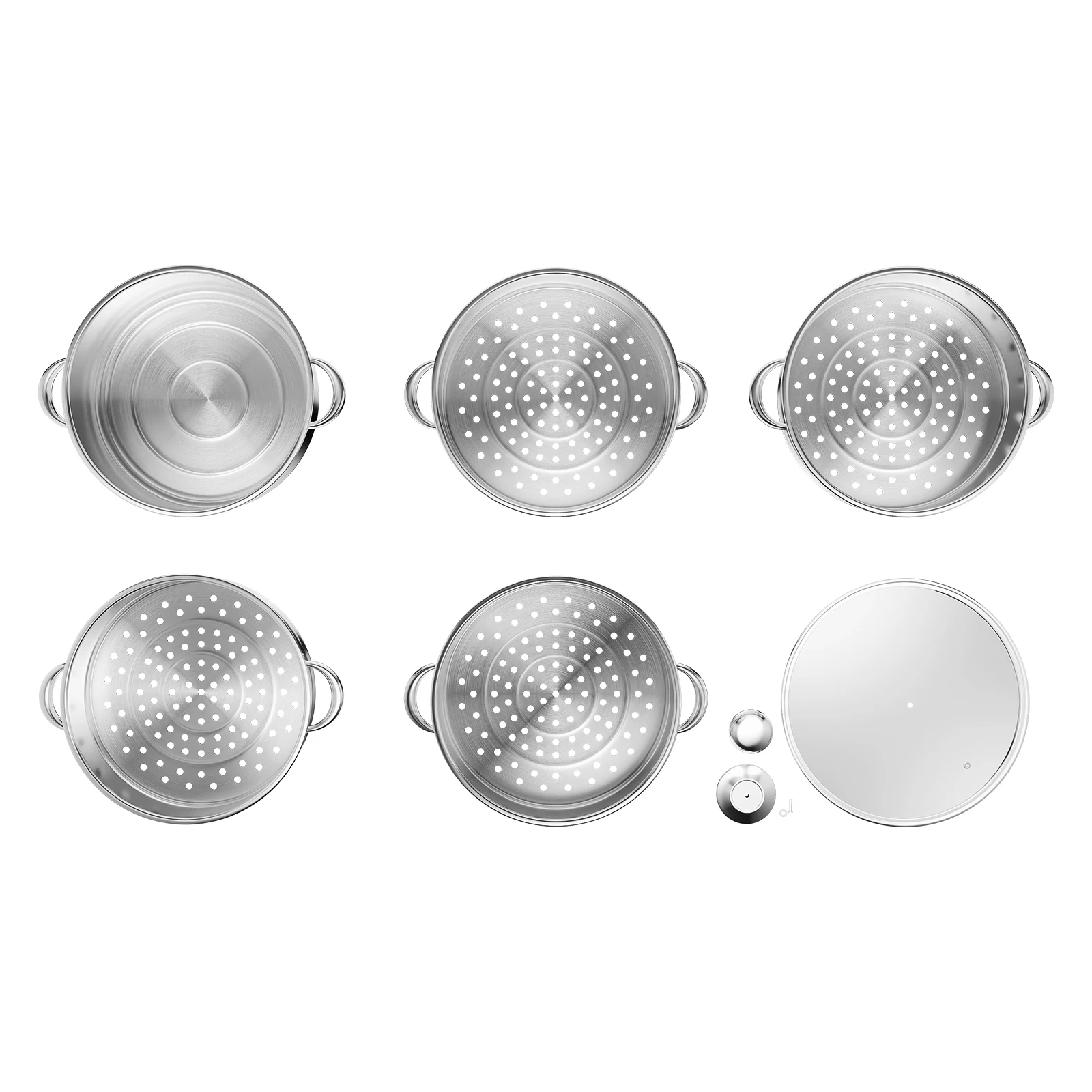 Stainless Steel Steamer with Glass Lid 5 Tier 46.5cm Cookware Cooking Pot Induction Hob Steamer for Dumplings Silver