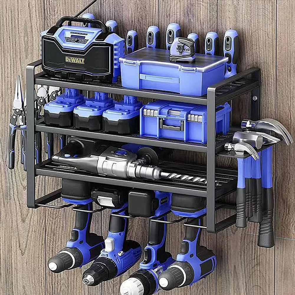 Power Tool Rack Electric Drill Holder Wall Mount Organizer Wrench Screwdriver Power Storage Shelf for Workshop Garage