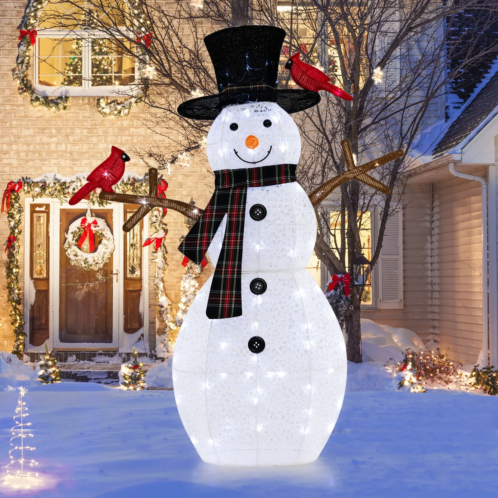 GOFLAME 4. 2 FT Lighted Snowman & Redbirds Christmas Decoration LED Lights