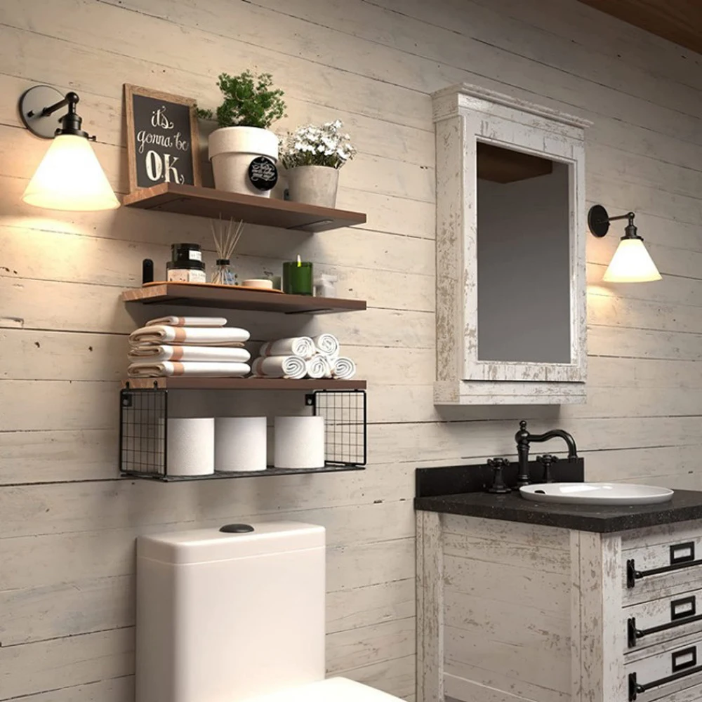3pcs wooden wall-mounted shelves, hanging floating board wall storage racks, living room wall shelves