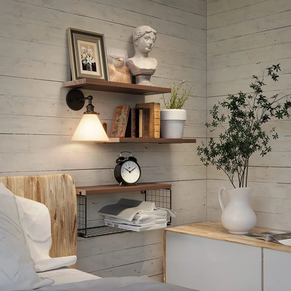 3pcs wooden wall-mounted shelves, hanging floating board wall storage racks, living room wall shelves