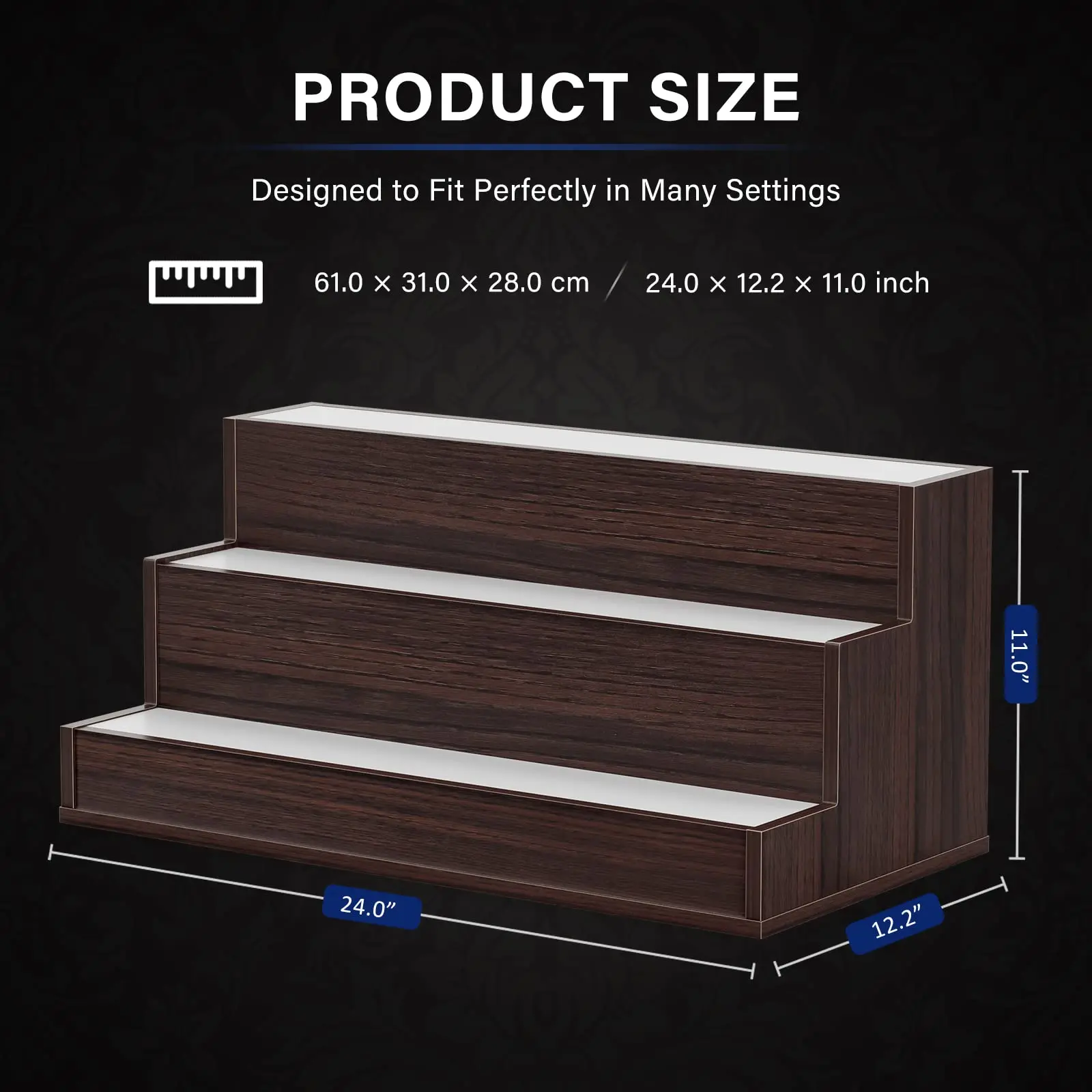 Cubehom LED Bottle Display Shelf, 3 Step Freestanding Bar Shelf with App & Remote Control, Illuminated Drinks Rack, Walnut