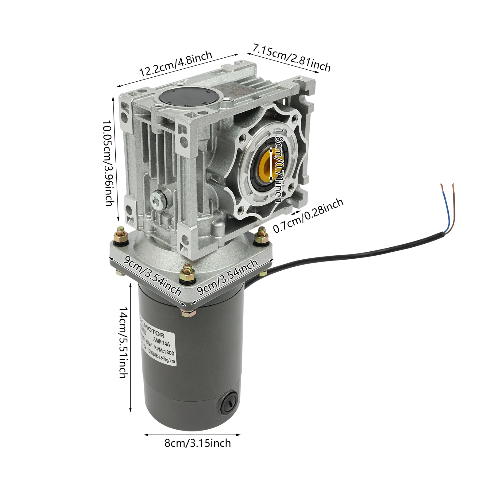 DM09 120W Gear Motor 1800rpm Pure Copper Motor DC 12V Adjustable Speed Worm Gear Reducer Gearbox Worm Gear Speed Reducer