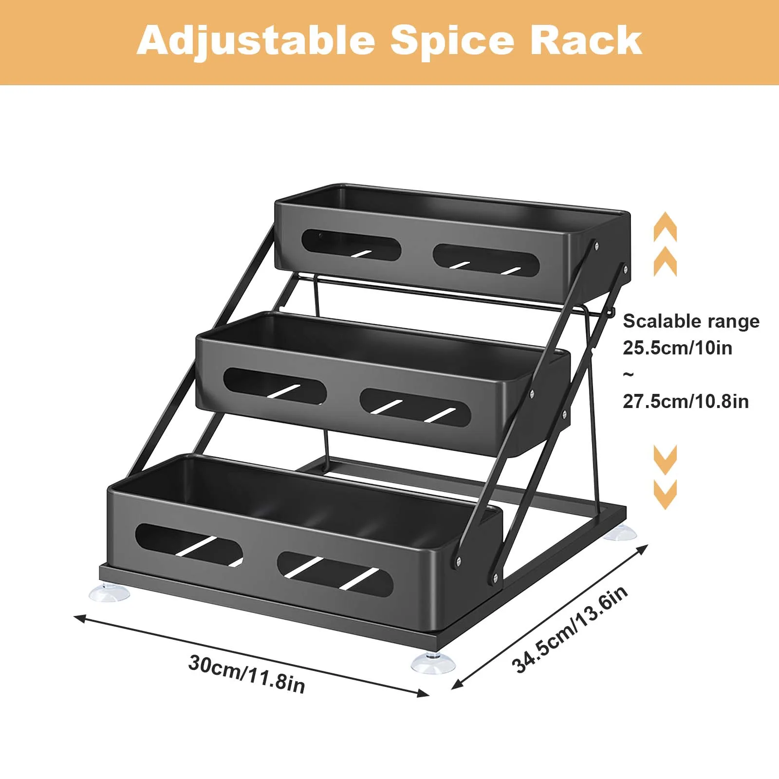 3-Layer Kitchen Spice Rack Adjustable Height Condiment Rack Countertop Height Adjustable Rack Organizer for Kitchen Cabinet