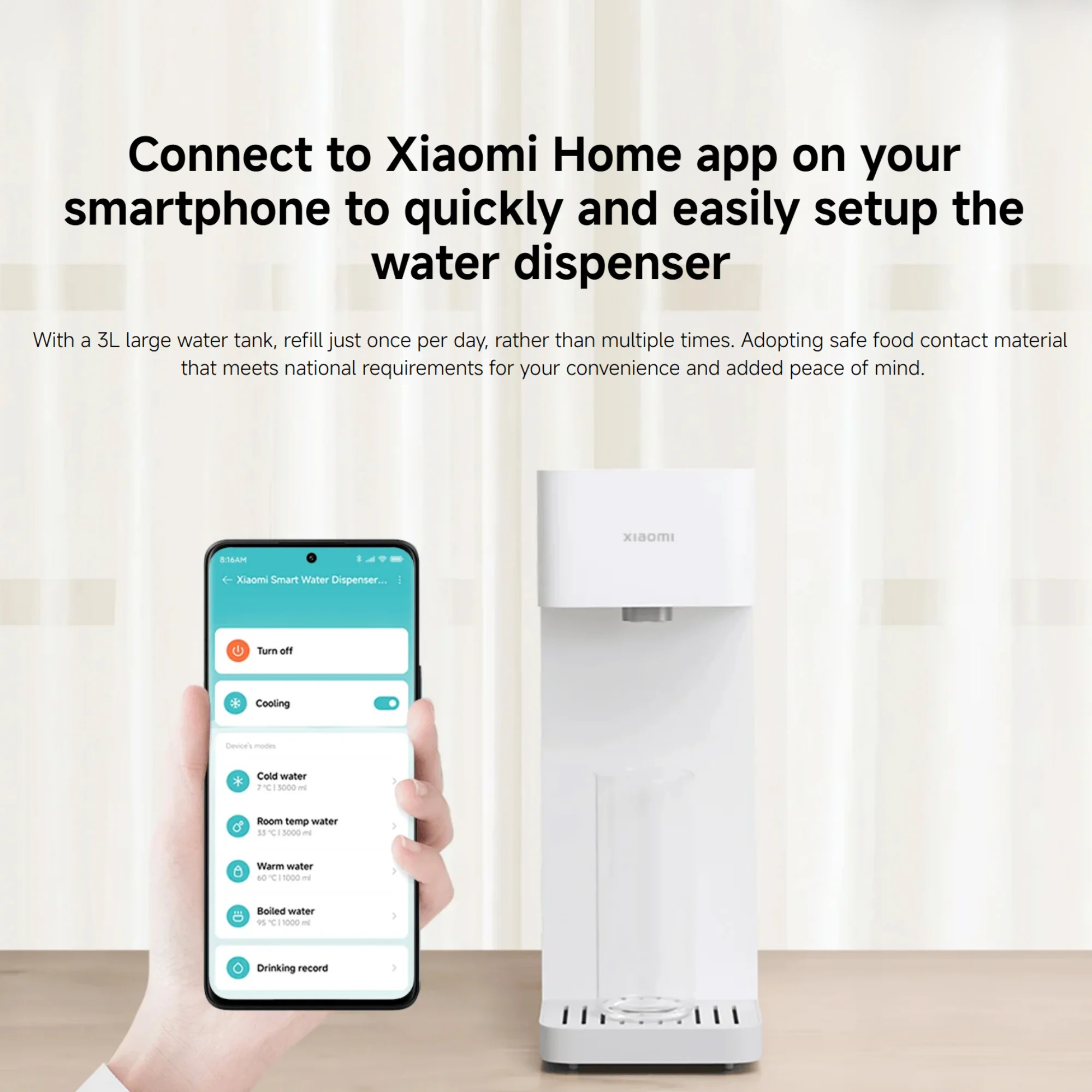 Xiaomi Smart Water Dispenser (Hot and Cold), 3 Seconds Quick Heating and 7°C Cold Water 3L Capacity With Display Mijia App Control
