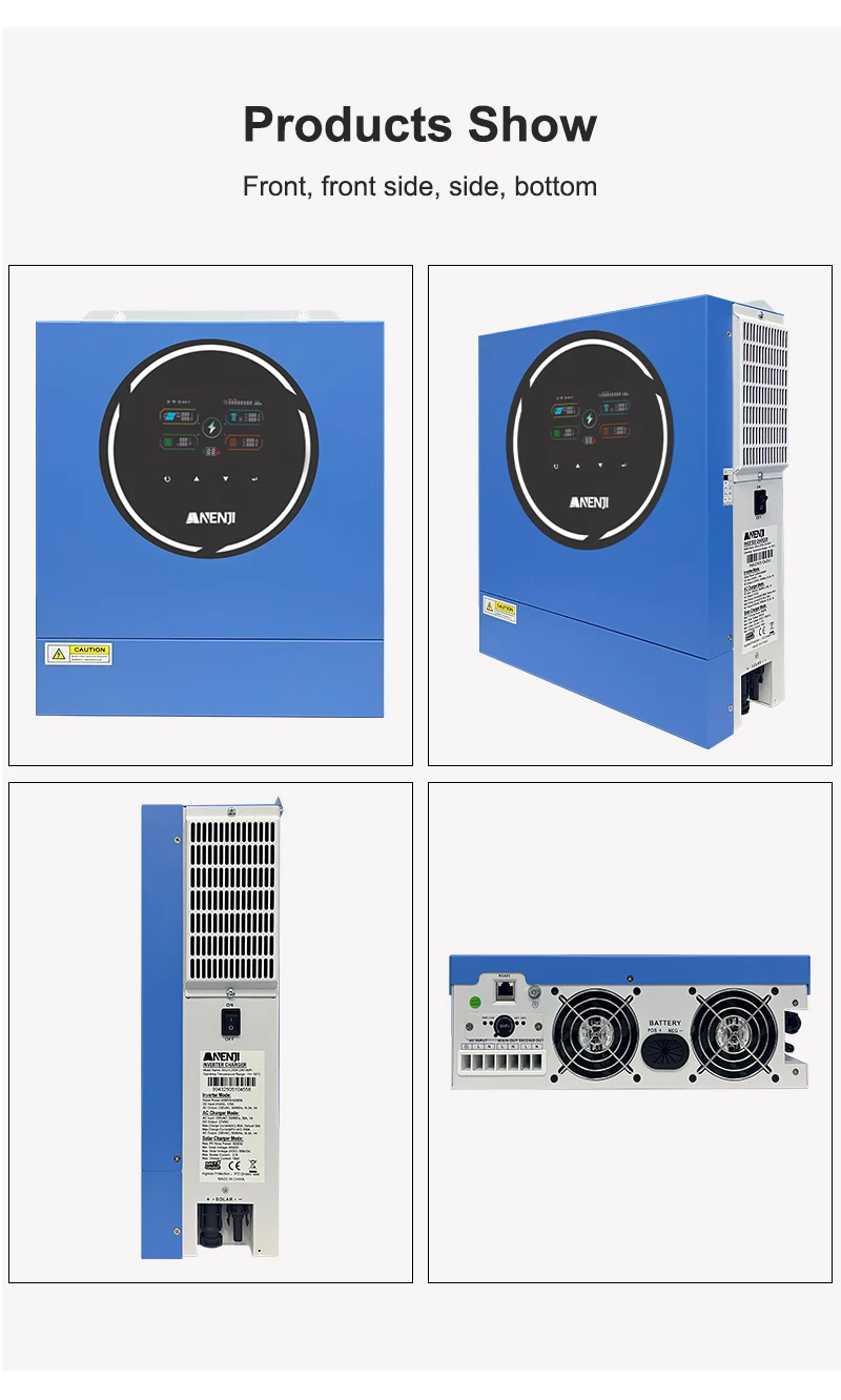 ANENJI 5KW 48V 4KW Dual output Hybrid Solar Inverter 100A MPPT Pure Sine Wave Solar Controller Dual Input PV 500VDC with WiFi