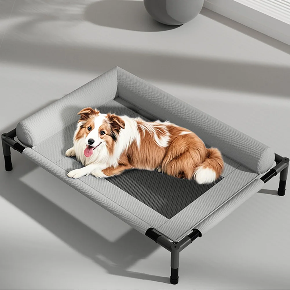 Raised Mesh Cooling Dog Cat Cot with Removable Washable Bolsters Pet Sofa Bed Cooling Pet Sofa Cot for Large Dogs Indoor Outdoor