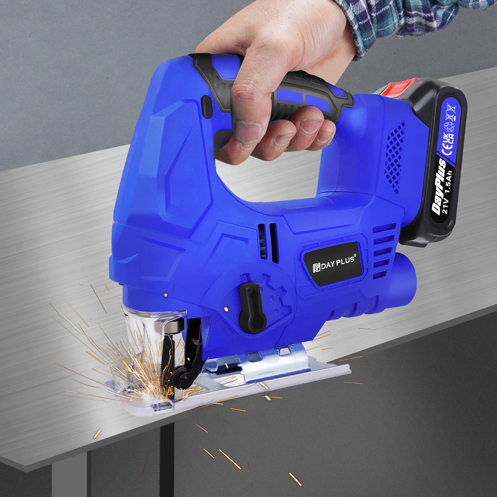 400W Cordless Jigsaw with 1500mAh Li-Ion Battery and Charger, Brushless Motor, 8pcs Blades, LED Light, 3000 SPM, for Wood Metal