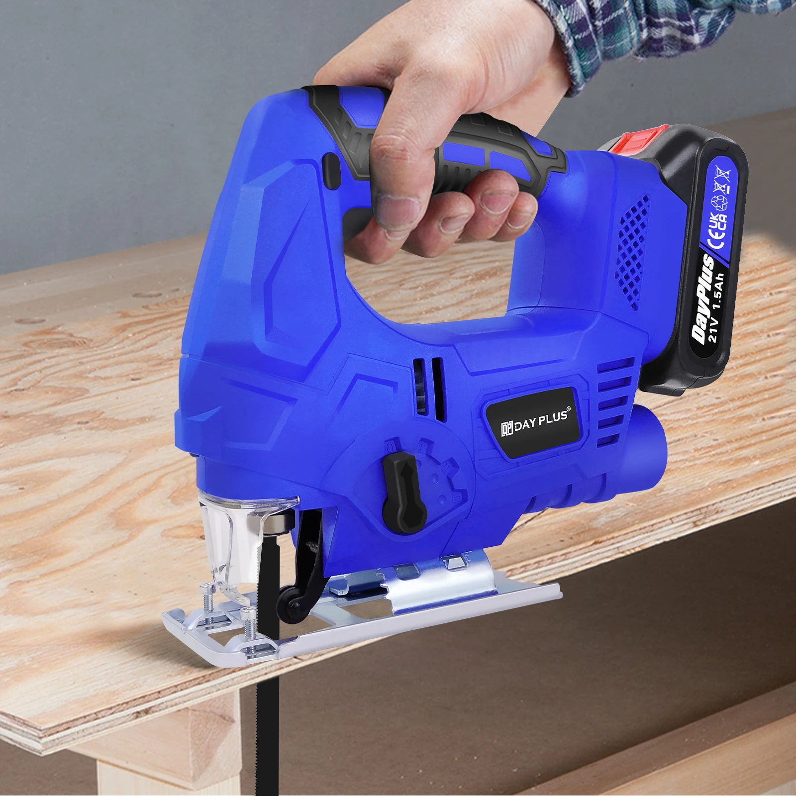 400W Cordless Jigsaw with 1500mAh Li-Ion Battery and Charger, Brushless Motor, 8pcs Blades, LED Light, 3000 SPM, for Wood Metal